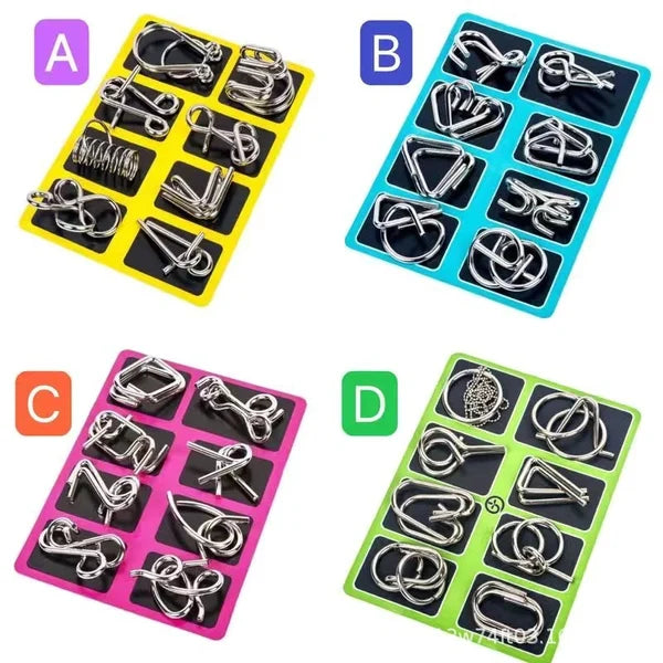 Metallische puzzelringen, acht sets blauw