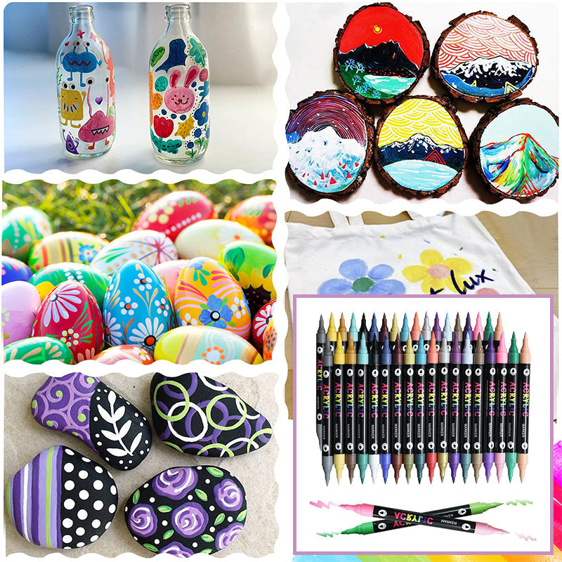 🎅Kerstuitverkoop 50% KORTING!!🎄Dual Tip Acrylverfstift - Fijne & Kwastpunt voor Canvas, Hout & Steenschilderen 🎨🌈