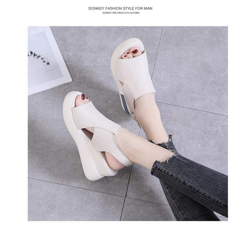 Wedges voor dames, sandalen, effen kleur, open teen, hoge hakken