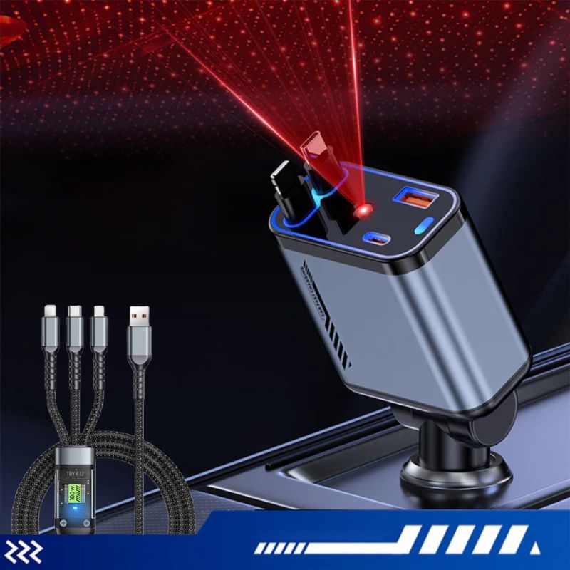 Multifunctionele Snelladen Autolader met Intrekbare Kabel