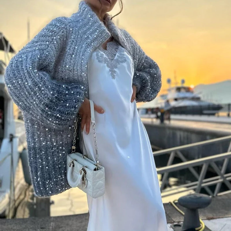 💥Gratis thuisbezorging 🥰Gebreide trui met monochrome pailletten💥