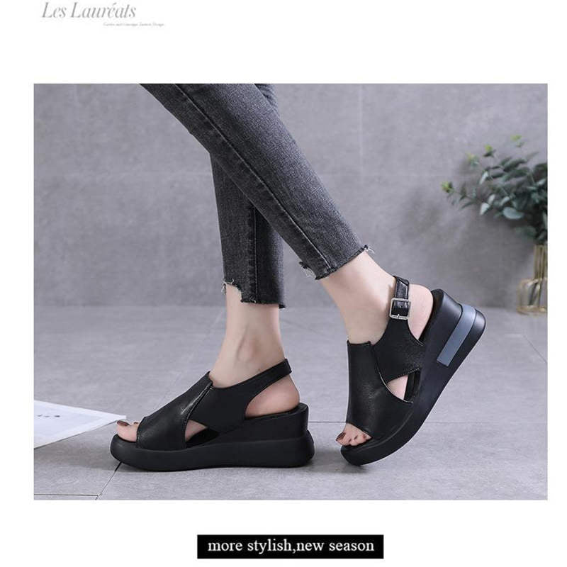 Wedges voor dames, sandalen, effen kleur, open teen, hoge hakken