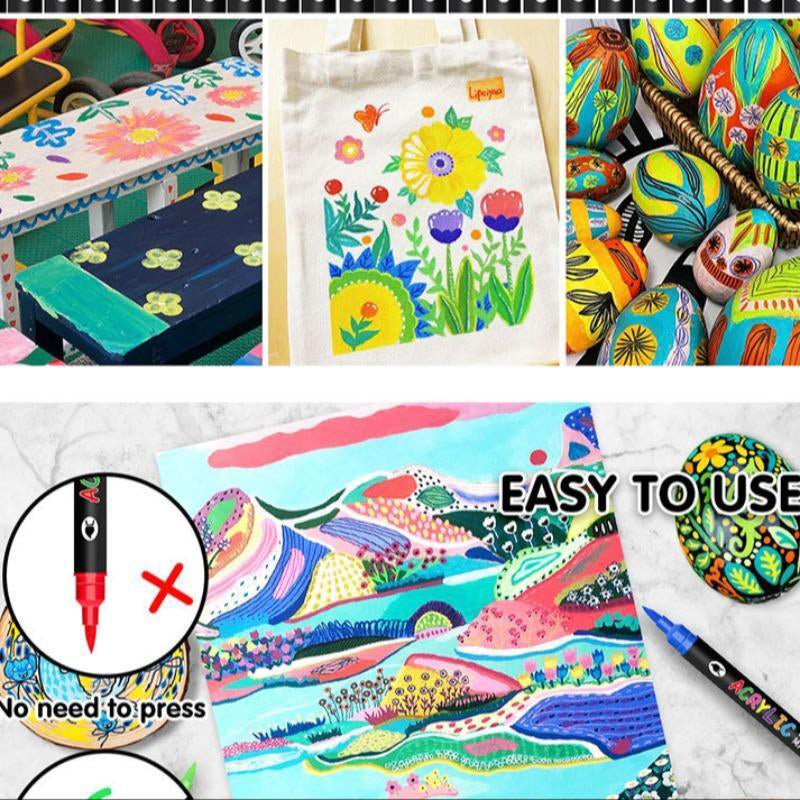 🎅Kerstuitverkoop 50% KORTING!!🎄Dual Tip Acrylverfstift - Fijne & Kwastpunt voor Canvas, Hout & Steenschilderen 🎨🌈