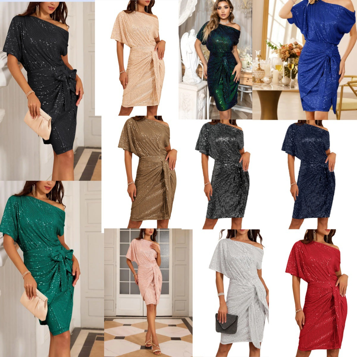 💃Laatste dag uitverkoop - 50% KORTING🎉Sprankelende jurk met ruches en één schouder