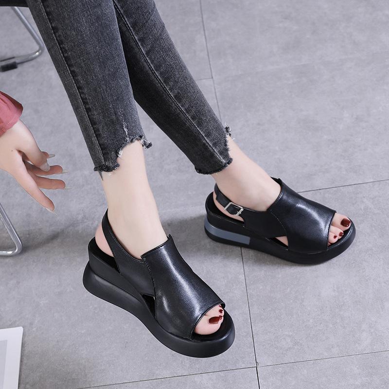 Wedges voor dames, sandalen, effen kleur, open teen, hoge hakken