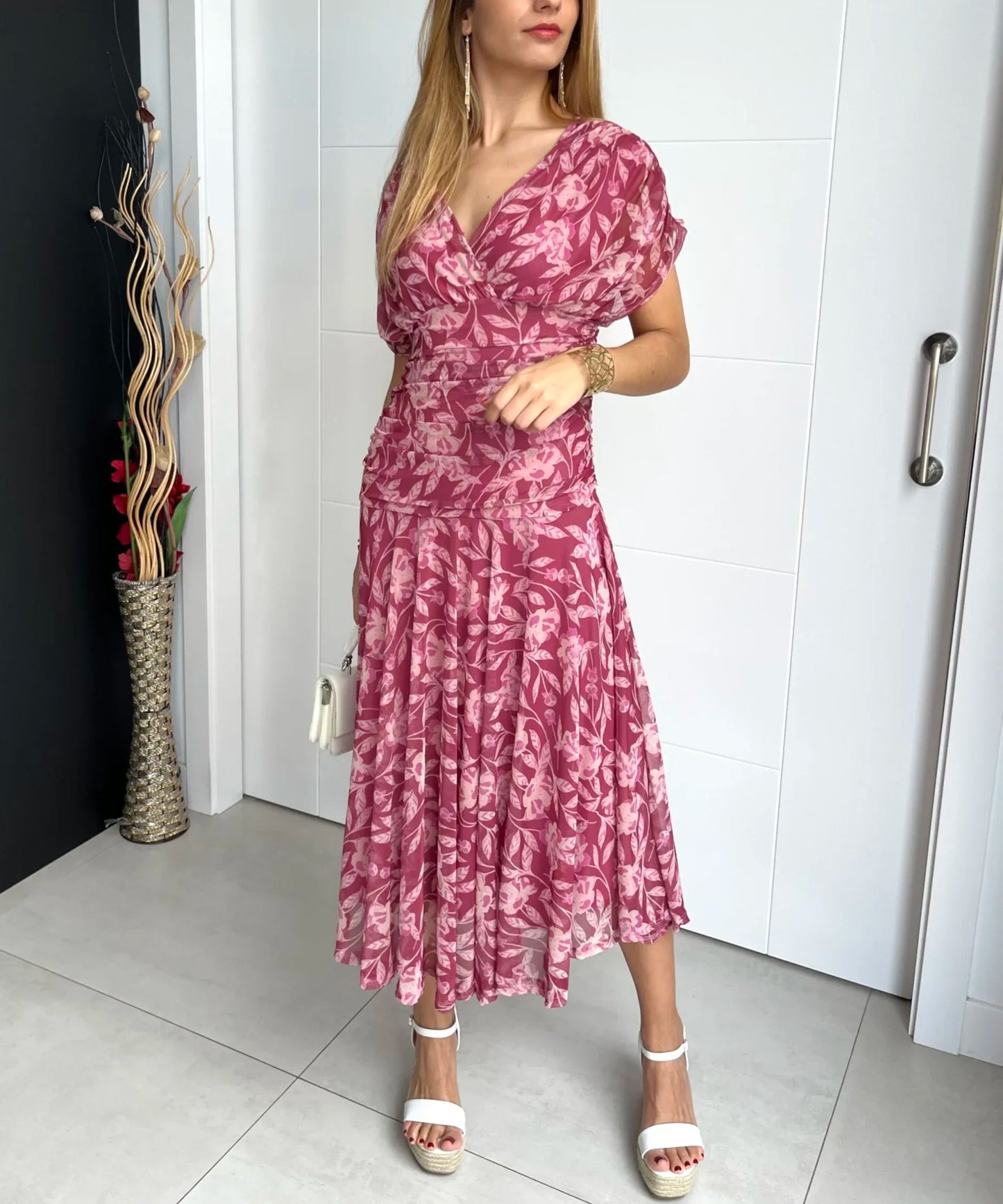 🎁 Hot Sale 50% Korting 🔥Dames Off-the-shoulder V-hals Gedrukte Jurk