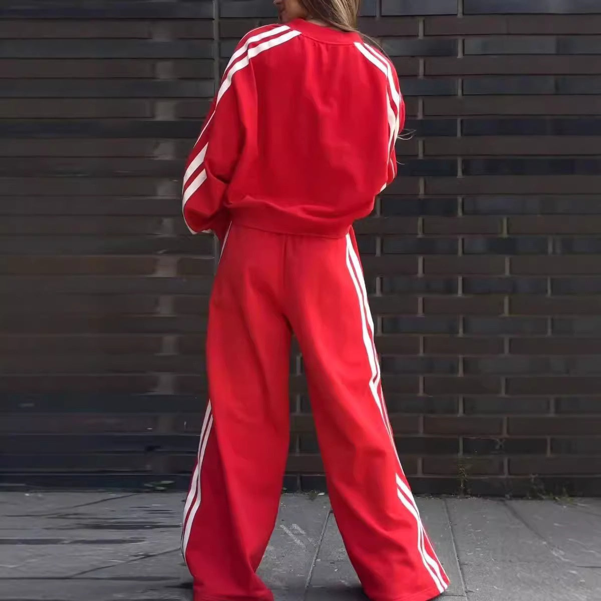 V-hals Sweatshirt & Broek met Wijde Pijpen 2-Delige Set