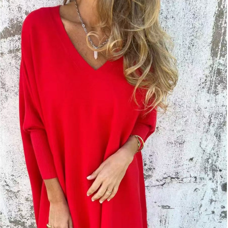 🌈 2 stuks gratis verzending🌈Women's Long Sleeve Knitted V-Neck Loose Long Top (50% UIT))