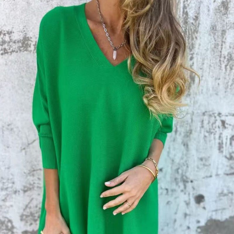 🌈 2 stuks gratis verzending🌈Women's Long Sleeve Knitted V-Neck Loose Long Top (50% UIT))