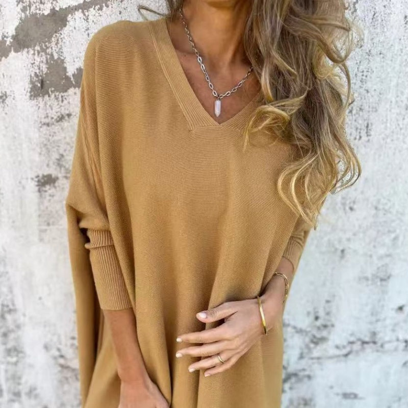 🌈 2 stuks gratis verzending🌈Women's Long Sleeve Knitted V-Neck Loose Long Top (50% UIT))