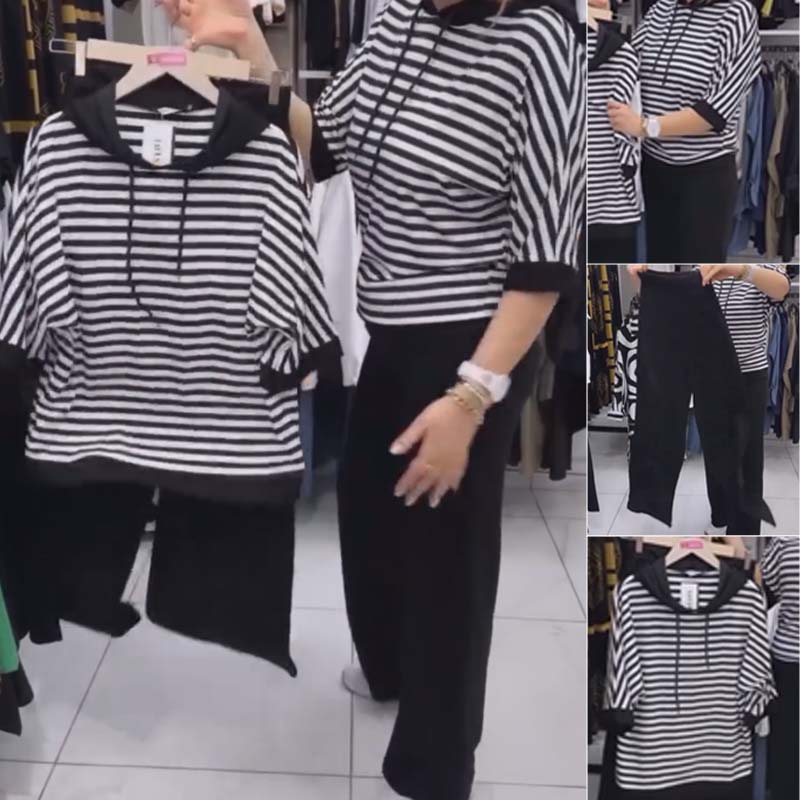 💥 HETSIG REA 2025 💥Damesset bestaande uit een gestreepte top en effen broek
