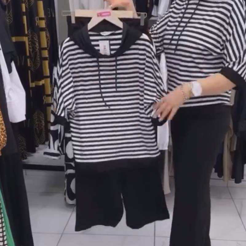 💥 HETSIG REA 2025 💥Damesset bestaande uit een gestreepte top en effen broek
