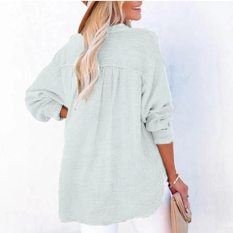 💖Beperkte Uitverkoop 60% UIT💖Women's Casual Gaas Knoop Hals Lange Mouw Blouse