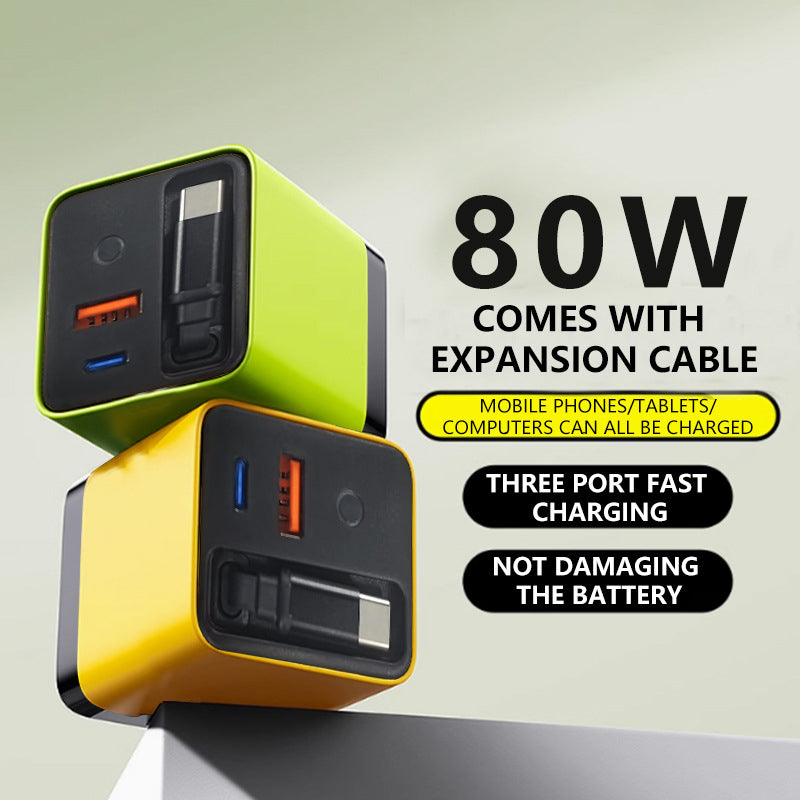 80W Snelladen - Telefoon Oplader met Inklapbare 80 cm Type-C Kabel