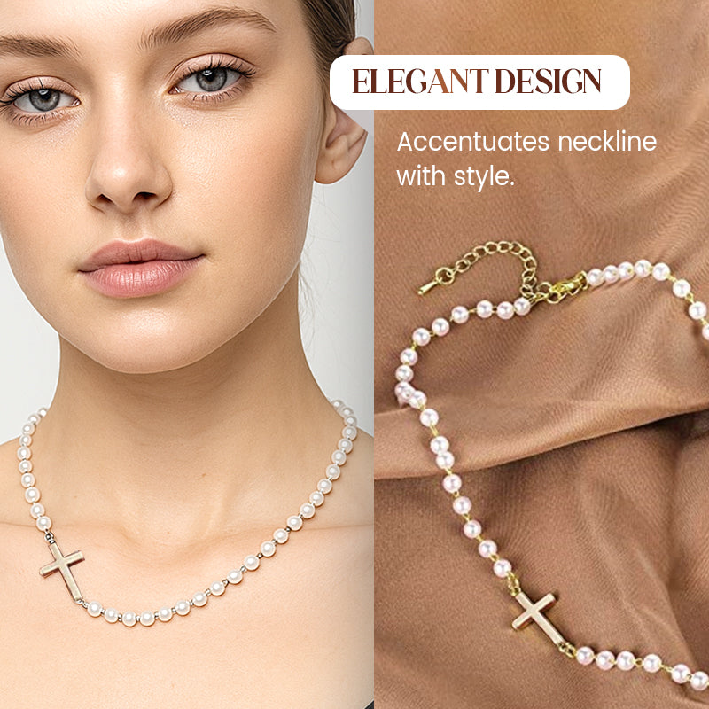 Vrouwen Elegant Kruis Synthetische Parelketting