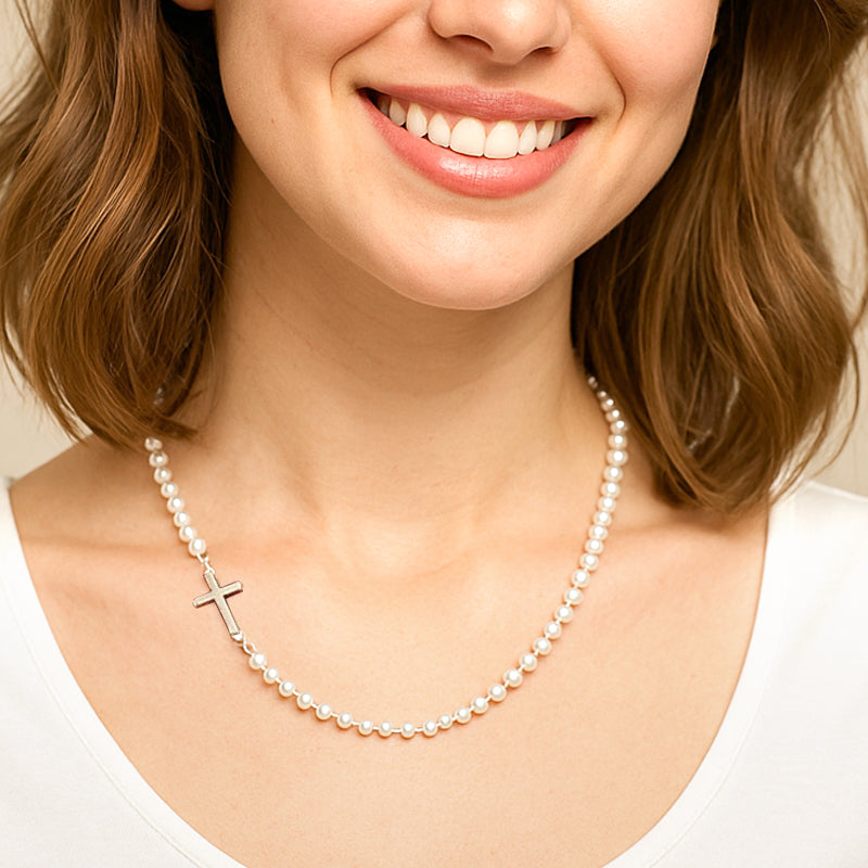 Vrouwen Elegant Kruis Synthetische Parelketting