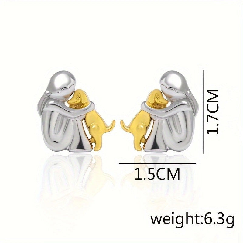 Oorbellen en ketting met kleine meisje dat hond knuffelt