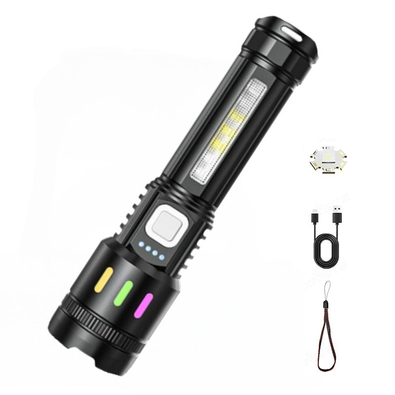 Multifunctionele LED-zaklamp met zoomfunctie en vermogensdisplay