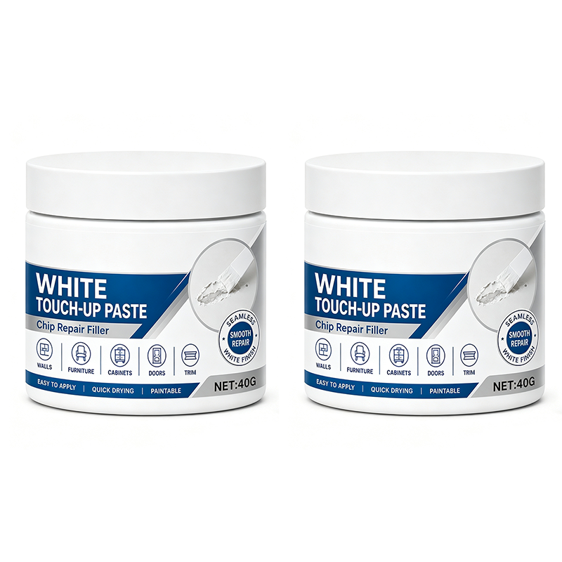 🪑 Witte meubel reparatiepasta met kwast – vult krassen, dekt vlekken af en herstelt de oorspronkelijke kleur.