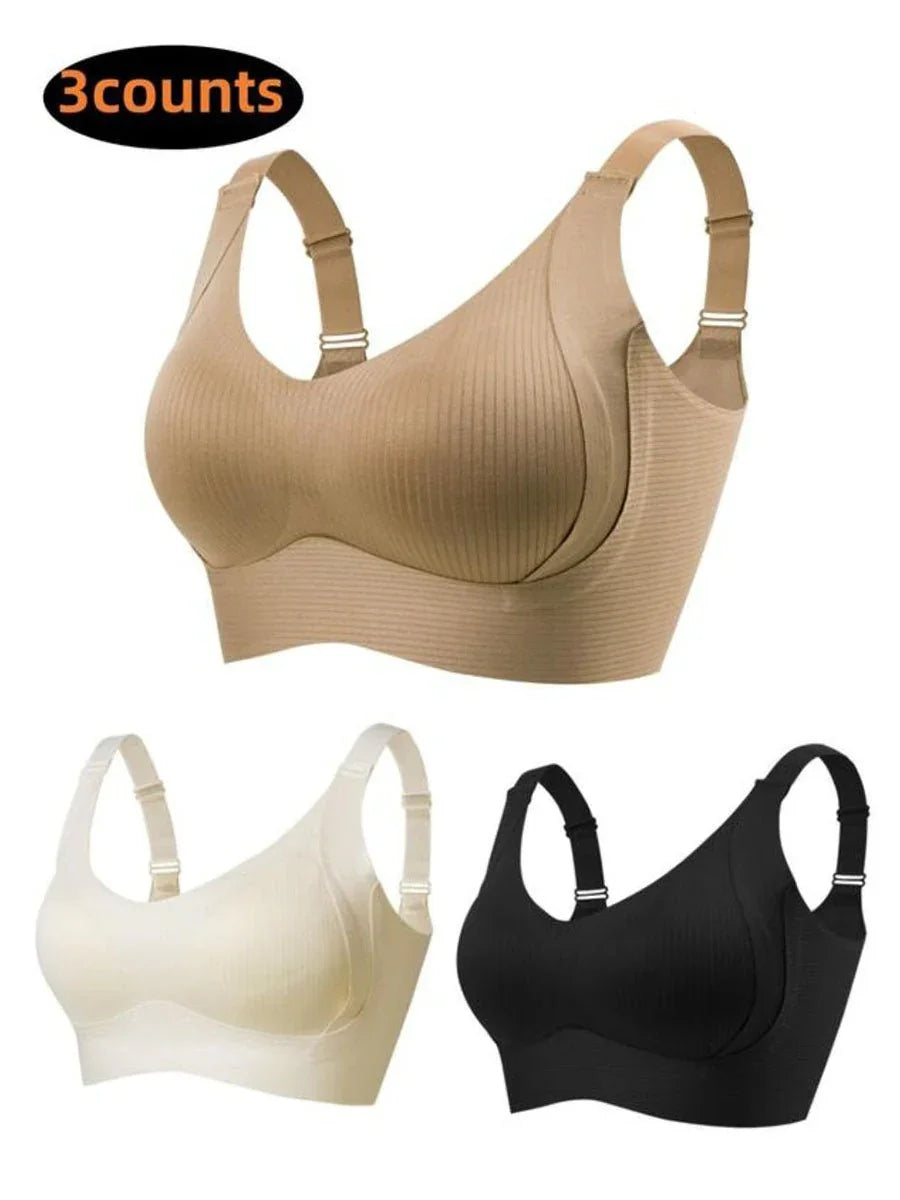 🎁Koop 1, krijg 2 gratis, 💕Geribbelde zijden push-up bh voor dames zonder stalen ring, verstelbaar🌸