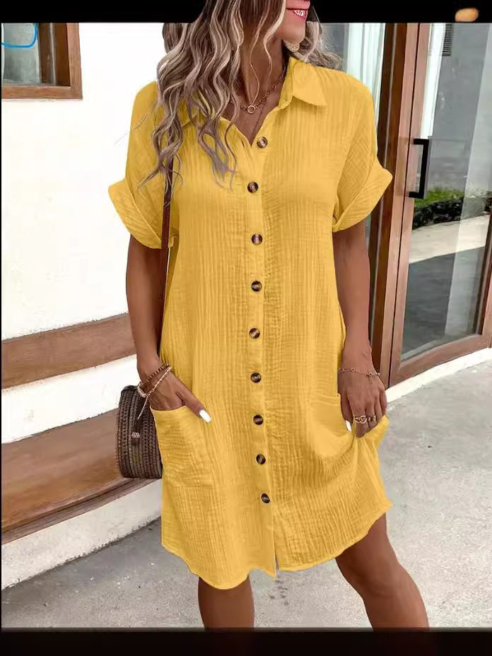 ✨Zomerse halflange jurk voor dames – luchtig, flatterend en nonchalant elegant! Lichte jurk met knoopsluiting en zakken☀️