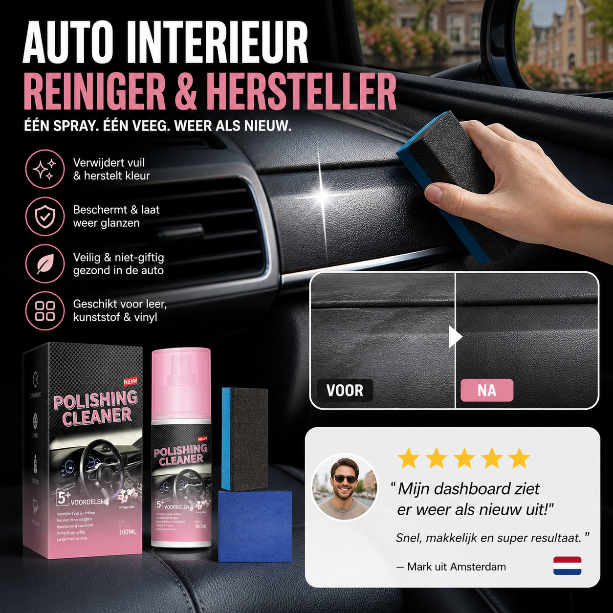 🚗✨ 50% korting! Auto-interieur reiniger – 🧼 verwijdert stof & vuil, 🌿 beschermt tegen UV, 💎 laat dashboard stralen!