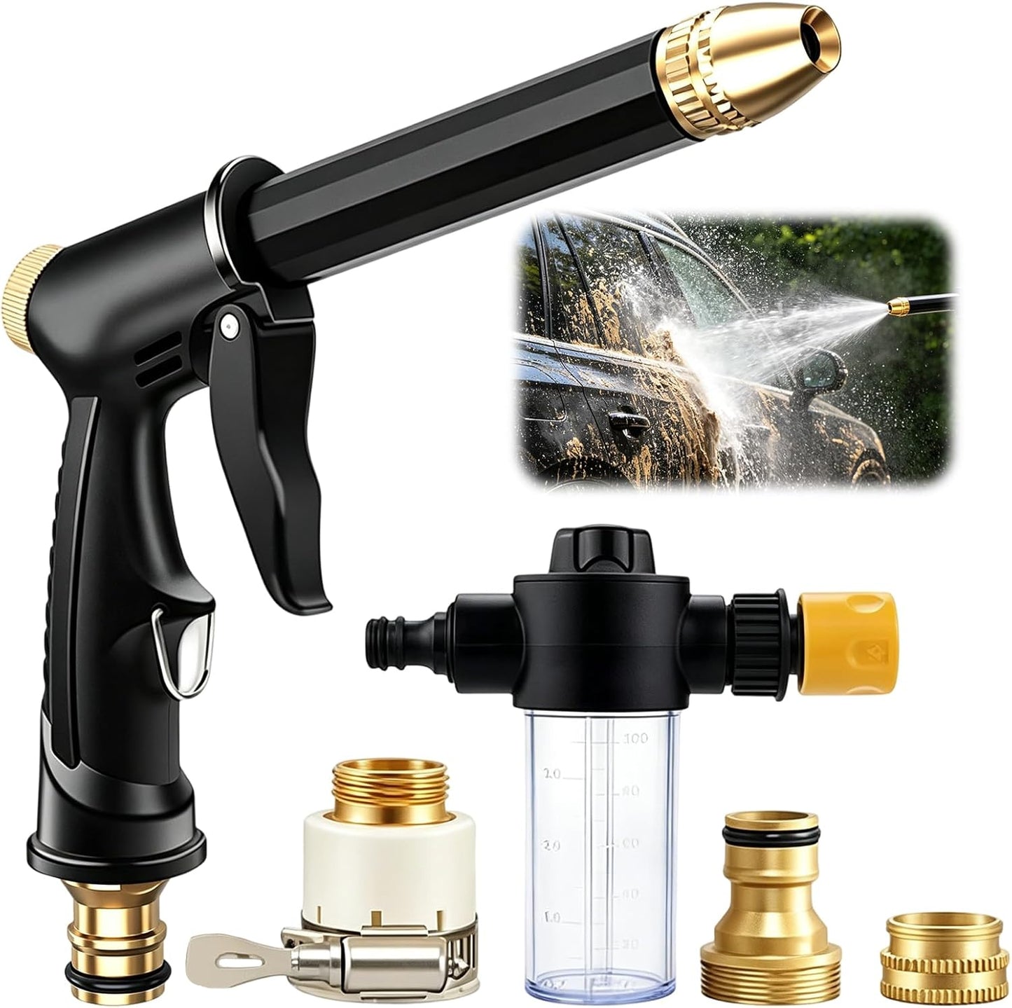 🔫💦 BUY 2 GET 1 FREE! Dit is geen tuinslang, dit is een waterkanon! Spuit je auto blinkend schoon, je terras als nieuw, en je planten overleven de droogte – allemaal met één trekker!