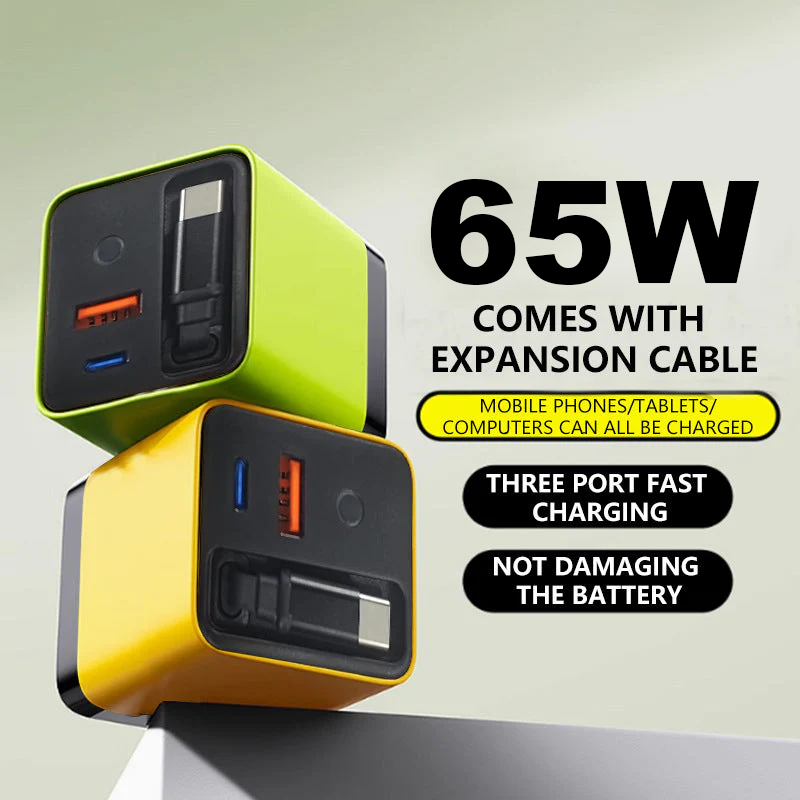 🔌 50% korting! 65W snellader – 80 cm intrekbare Type-C kabel, 3 poorten. Laad telefoon, tablet & laptop snel & veilig op! ⚡📱