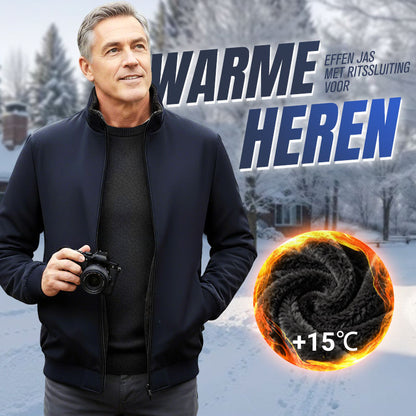 Effen kleurige, warme herenjas met rits – 💪Kreukvrij, wind-, regen- en sneeuwbestendig!