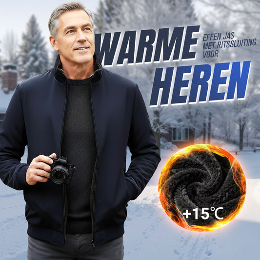 Effen kleurige, warme herenjas met rits – 💪Kreukvrij, wind-, regen- en sneeuwbestendig!