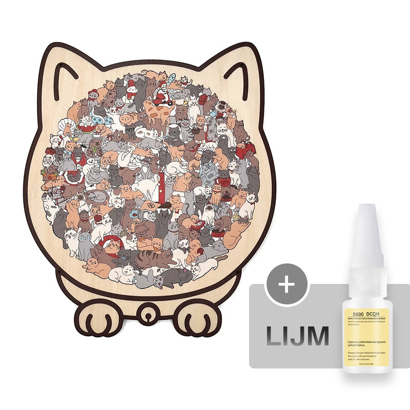 🎁Kerstuitverkoop 49% KORTING🎅135-delige Morandi-kleurige houten puzzel in de vorm van een kat