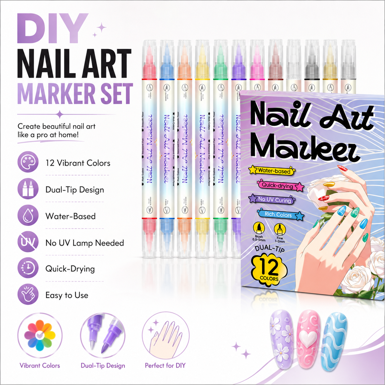 💅 50% korting! 12-kleurige dual-tip nagelstiften – fijne punt & kwastpunt, 24 levendige kleuren, langhoudend & snel drogend. Creëer salonwaardige nagelkunst thuis! ✨🎨