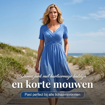 👗 V-hals lange jurk met korte mouwen – elegant, comfortabel en perfect voor elke gelegenheid. ✨
