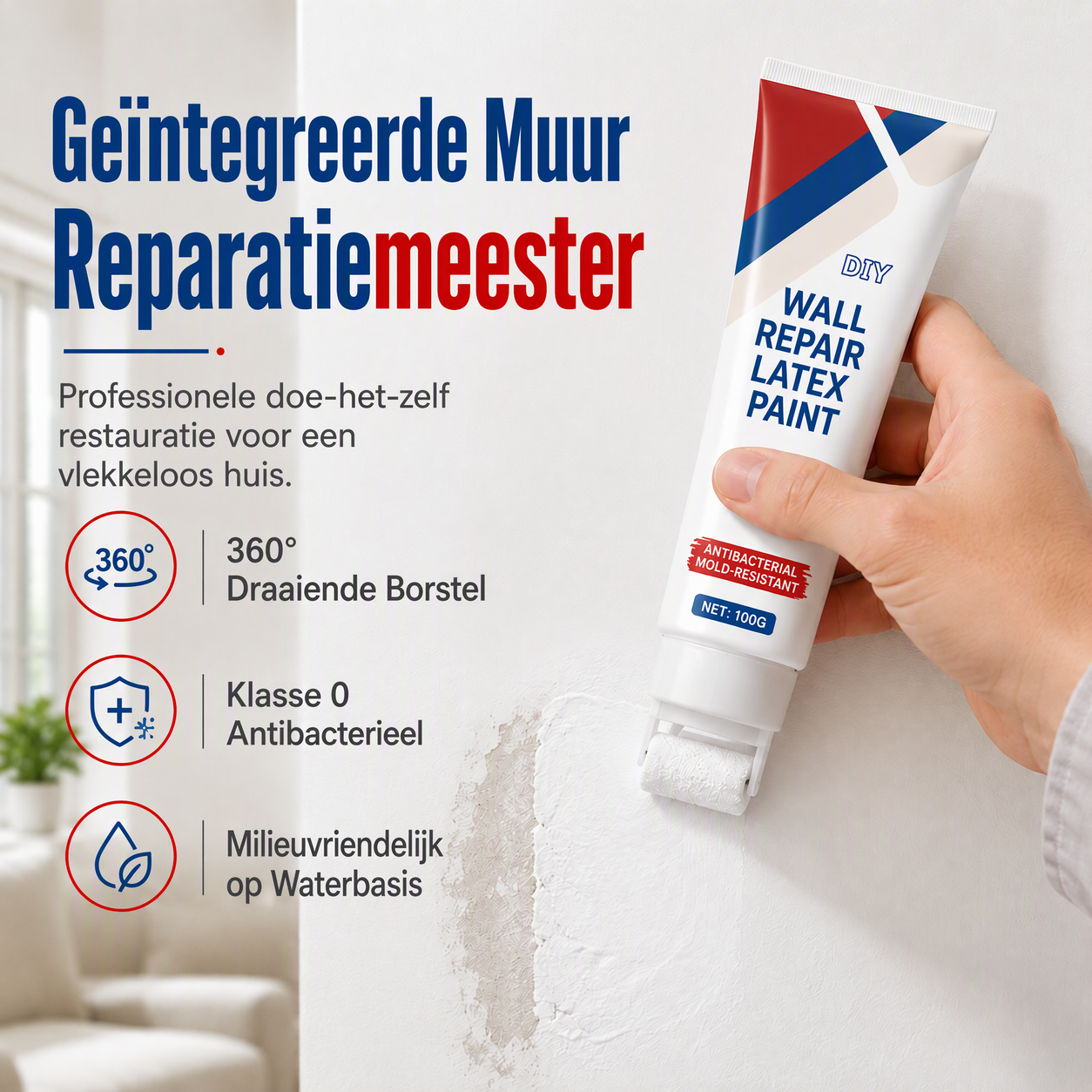 🧱 2+1 gratis! Alles-in-één muurreparatiepasta – met rollerborstel, voor gaten, scheuren & kleine schade. Eenvoudig & snel! ✨🏠