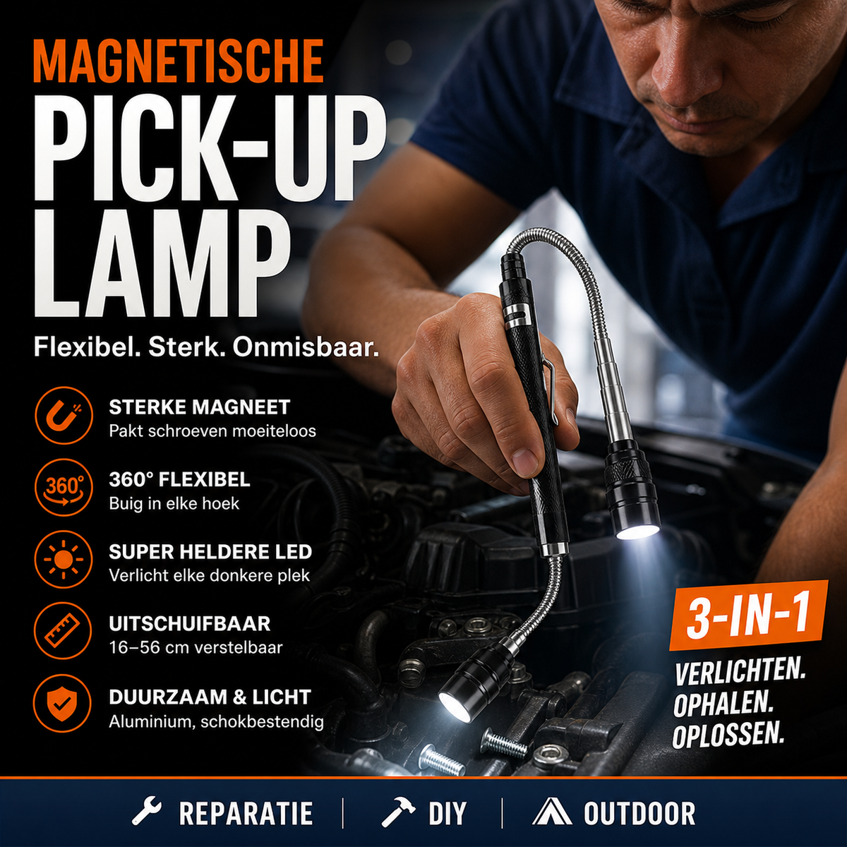 🔦 50% korting! Magnetische zaklamp – 3-in-1: lamp, powerbank & magneet. Oplaadbaar, waterdicht & 200 Lumen. 💪🔋
