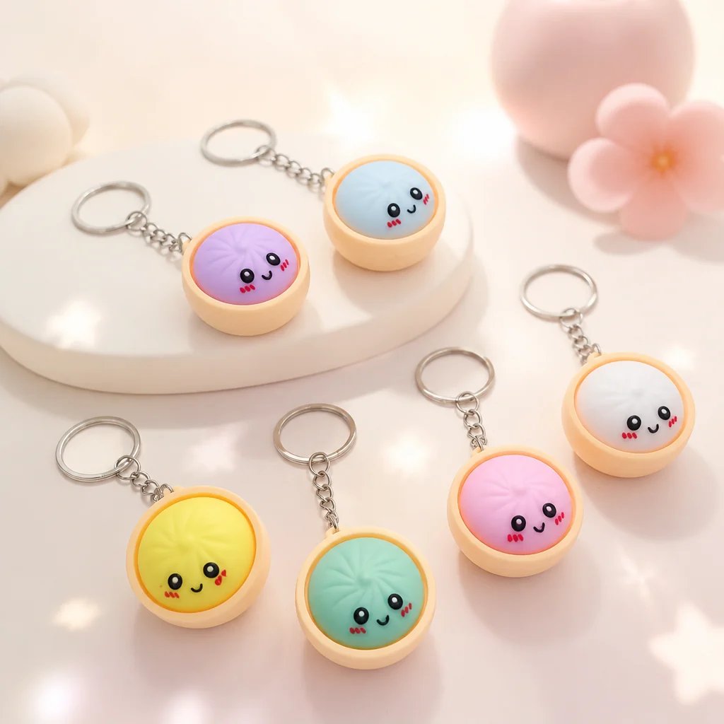 🔥 LAATSTE DAG – 50% KORTING! 🔥 🥟 Schattige Dumpling Knijpbare Fidget Sleutelhanger – met aanraakgevoelig licht ✨