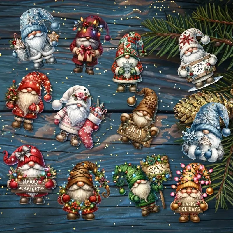 Houten kerstboom ornamenten set (12 stuks)