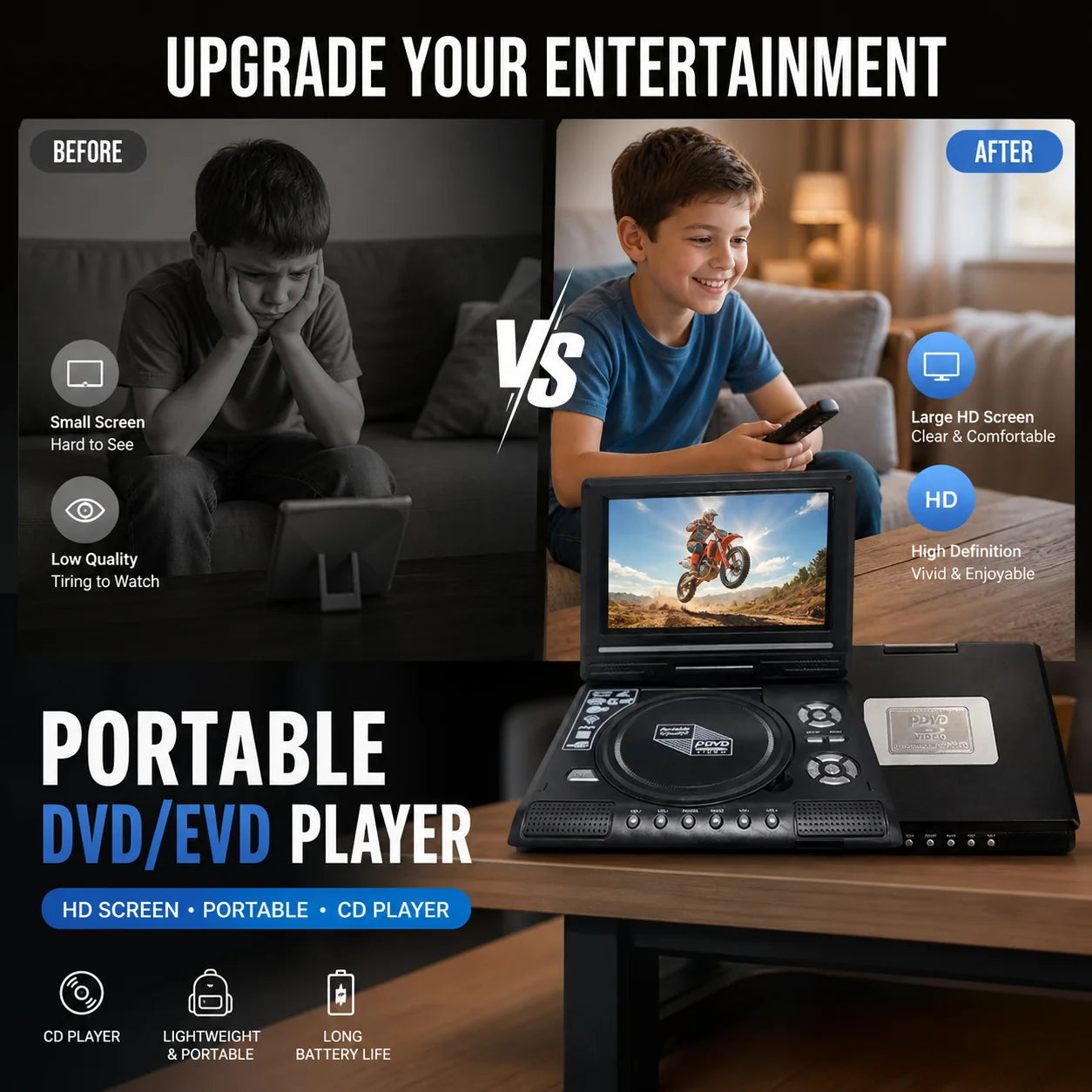 📀 50% korting! 9.8" draagbare DVD-speler – Full HD 1080p, draaibaar scherm, USB/AV en geschikt voor elke auto.