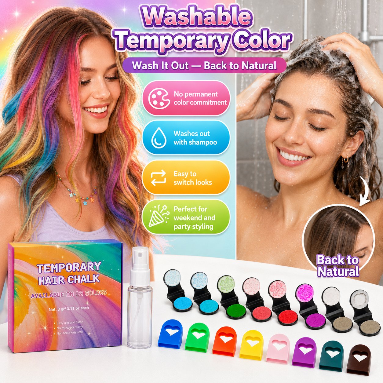 🌈 50% korting! 12-kleuren haarkrijt set – tijdelijke kleur, wasbaar & eenvoudig aan te brengen. Perfect voor feesten & festivals! 🎨✨