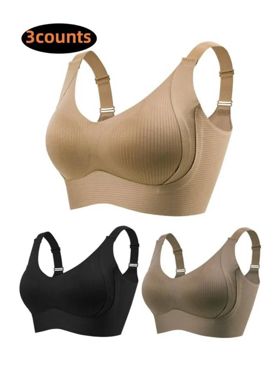 🎁Koop 1, krijg 2 gratis, 💕Geribbelde zijden push-up bh voor dames zonder stalen ring, verstelbaar🌸