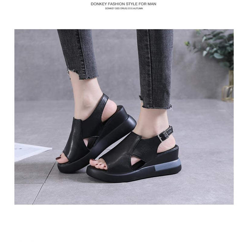 Wedges voor dames, sandalen, effen kleur, open teen, hoge hakken