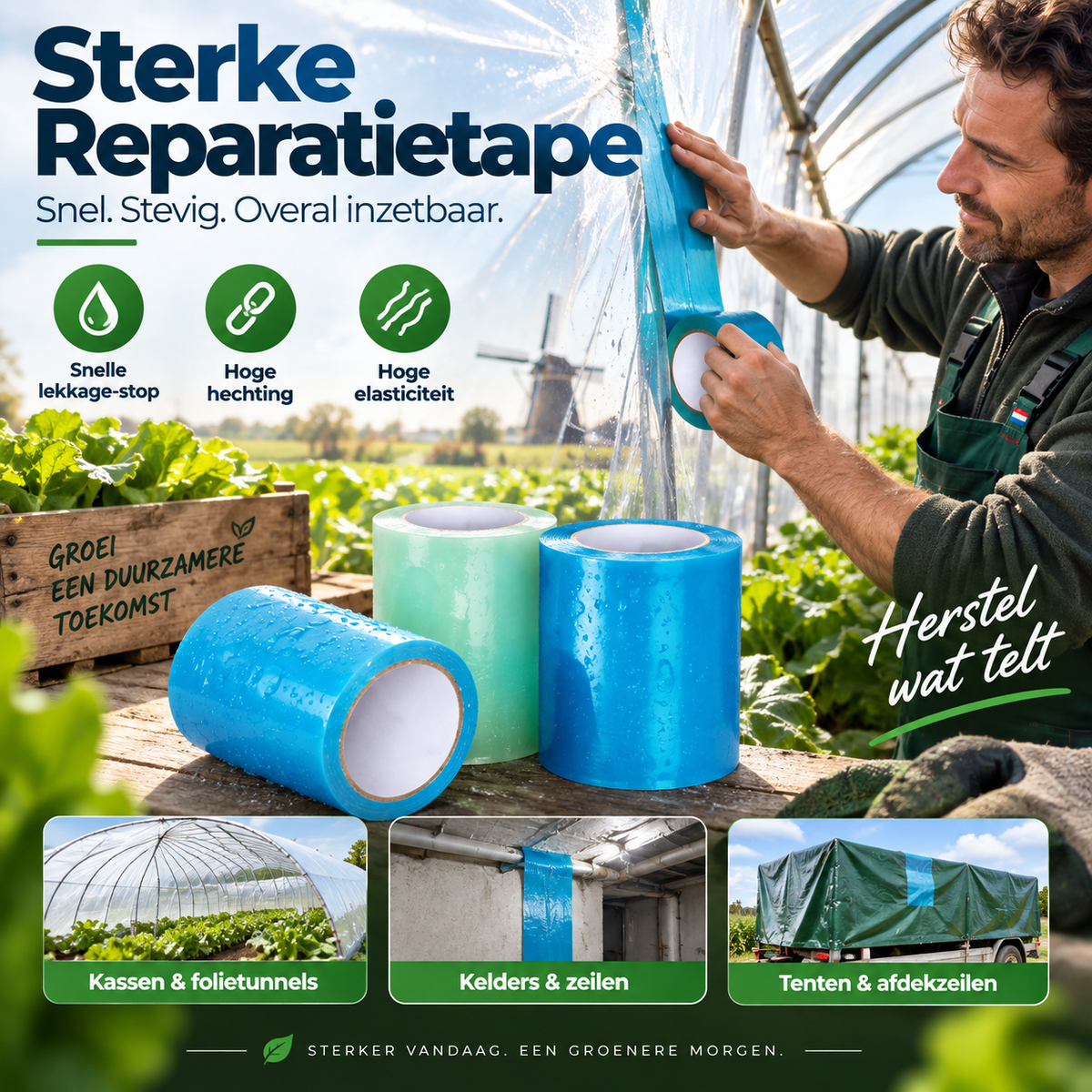 🌱 50% korting! Kasreparatietape – 6 mil dik, waterdicht & 30 jaar UV-bestendig. 50 m lang, 5-30 cm breed – voor kas, glas & folie! ✨🔧