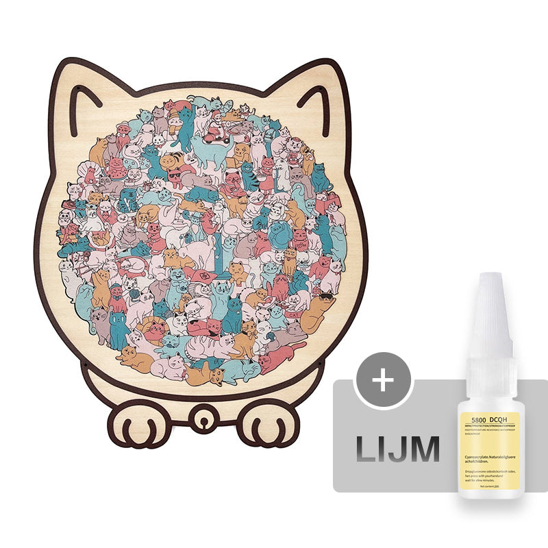 🎁Kerstuitverkoop 49% KORTING🎅135-delige Morandi-kleurige houten puzzel in de vorm van een kat