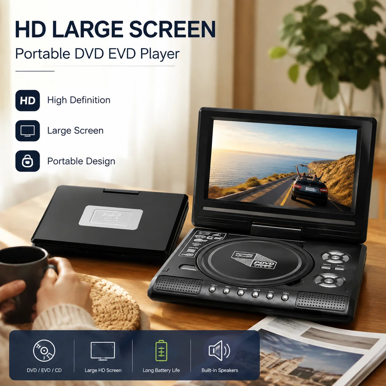 📀 50% korting! 9.8" draagbare DVD-speler – Full HD 1080p, draaibaar scherm, USB/AV en geschikt voor elke auto.