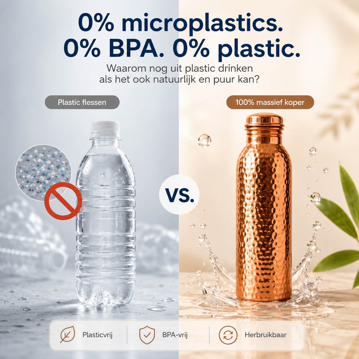❄️50% Korting!💧Premium Drinkfles van 100% Massief Koper – Plasticvrij en Geïnspireerd op Ayurveda