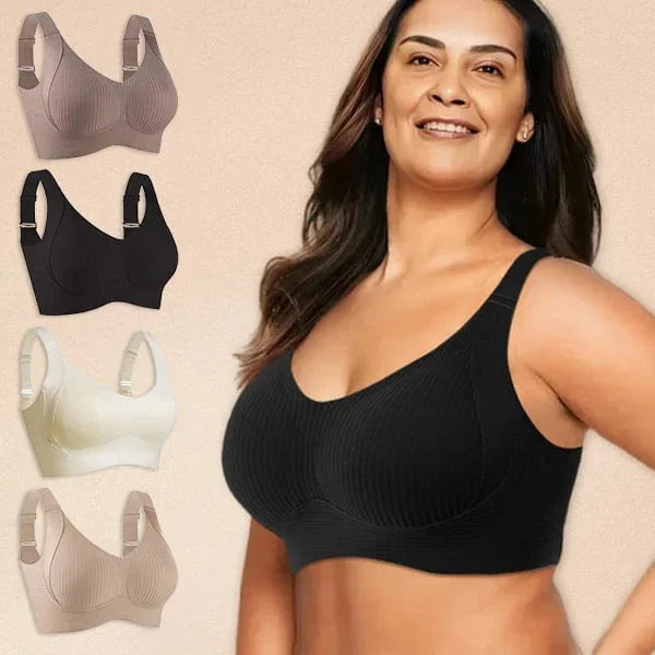 🎁Koop 1, krijg 2 gratis, 💕Geribbelde zijden push-up bh voor dames zonder stalen ring, verstelbaar🌸