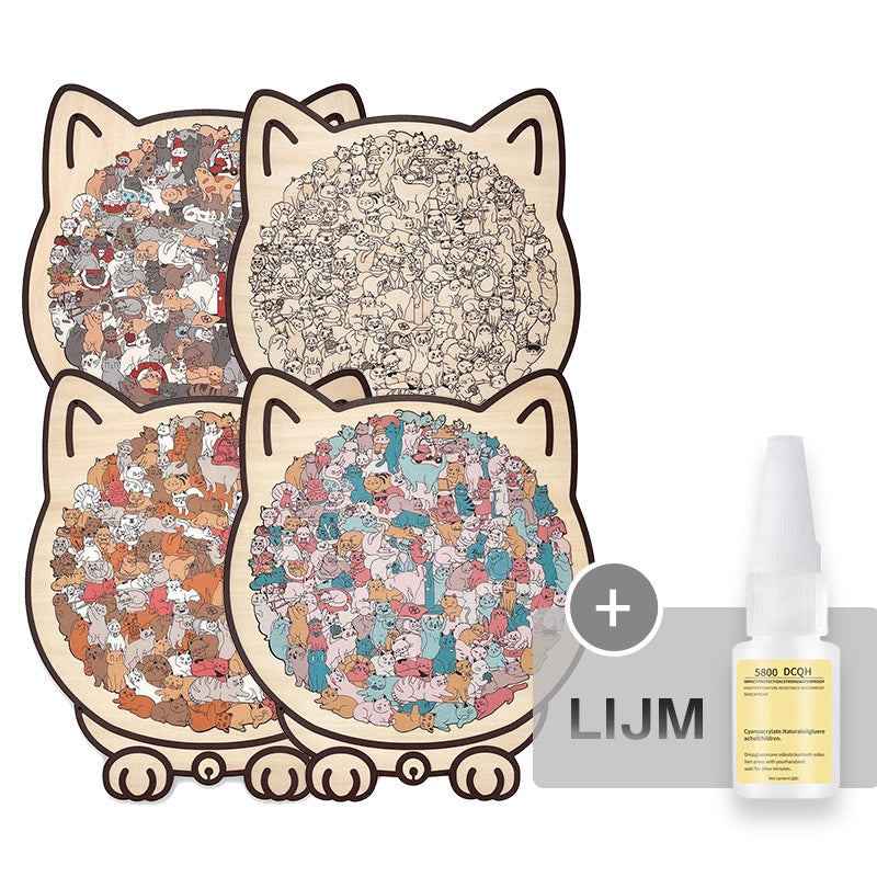 🎁Kerstuitverkoop 49% KORTING🎅135-delige Morandi-kleurige houten puzzel in de vorm van een kat