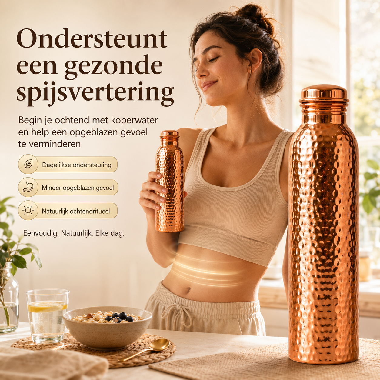 ❄️50% Korting!💧Premium Drinkfles van 100% Massief Koper – Plasticvrij en Geïnspireerd op Ayurveda