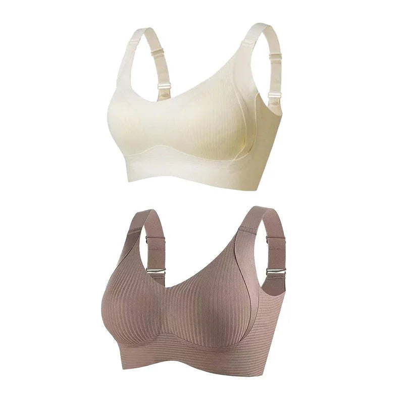 🎁Koop 1, krijg 2 gratis, 💕Geribbelde zijden push-up bh voor dames zonder stalen ring, verstelbaar🌸