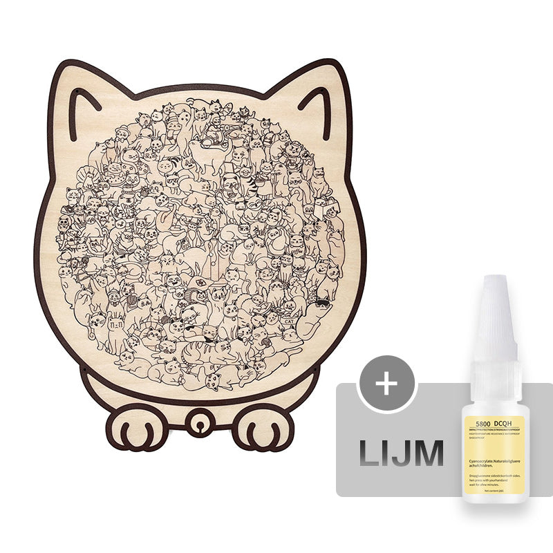 🎁Kerstuitverkoop 49% KORTING🎅135-delige Morandi-kleurige houten puzzel in de vorm van een kat